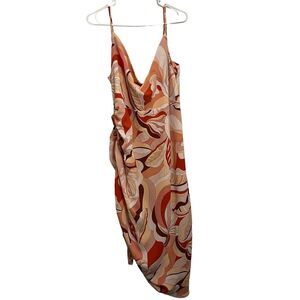 Forever21 Pink Multicolor Tropical Leaf Print Cinched Sateen Dress